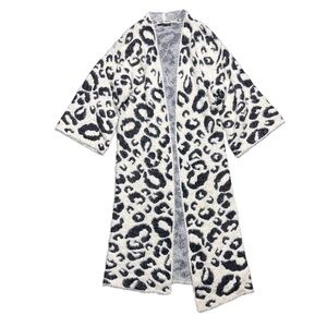 Anthropologie Do Everything In Love Snow Leopard Open Front Long Cardigan